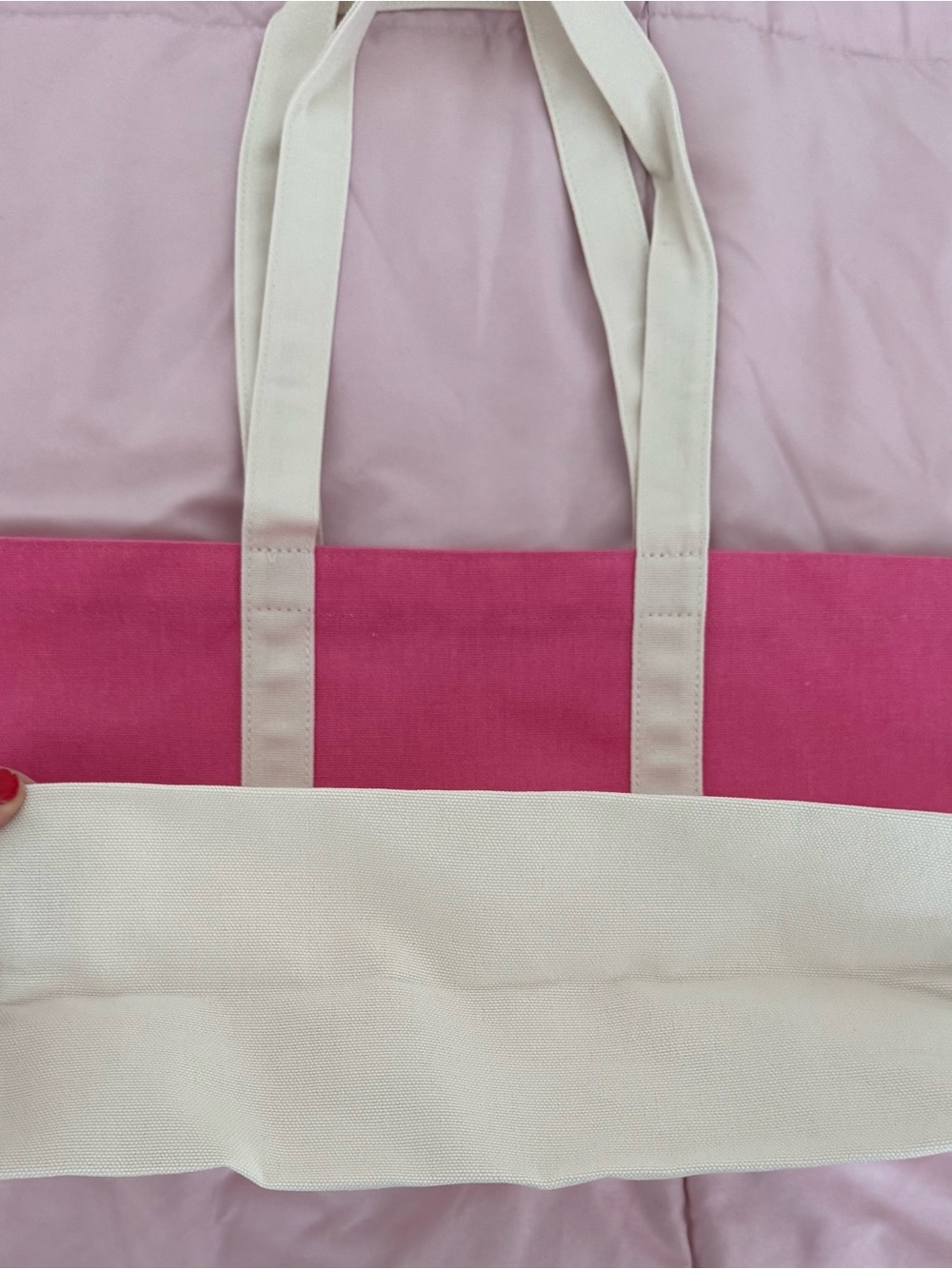 NWT Lancôme Pink Canvas Tote Bag with Cream Trim, size 17x12 boho beach Barbie - Picture 9 of 9